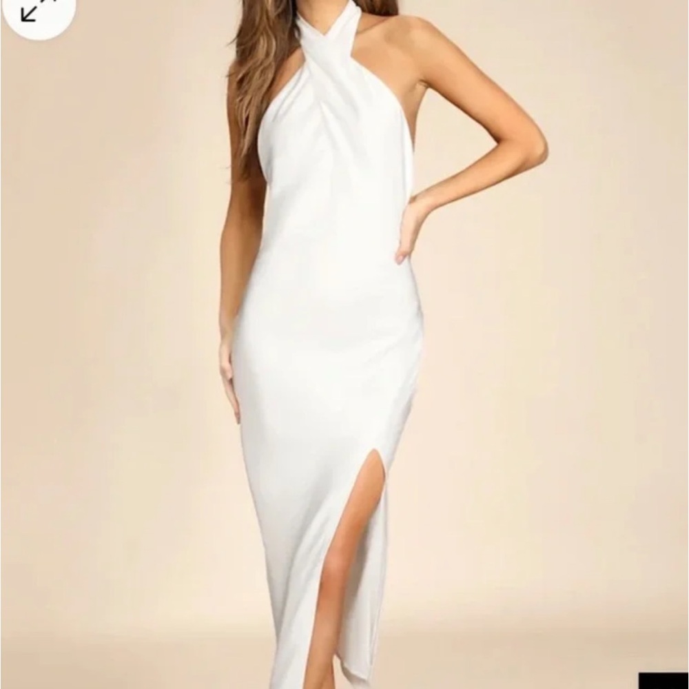 Lulu's White Backless Halter Slit Midi Dress